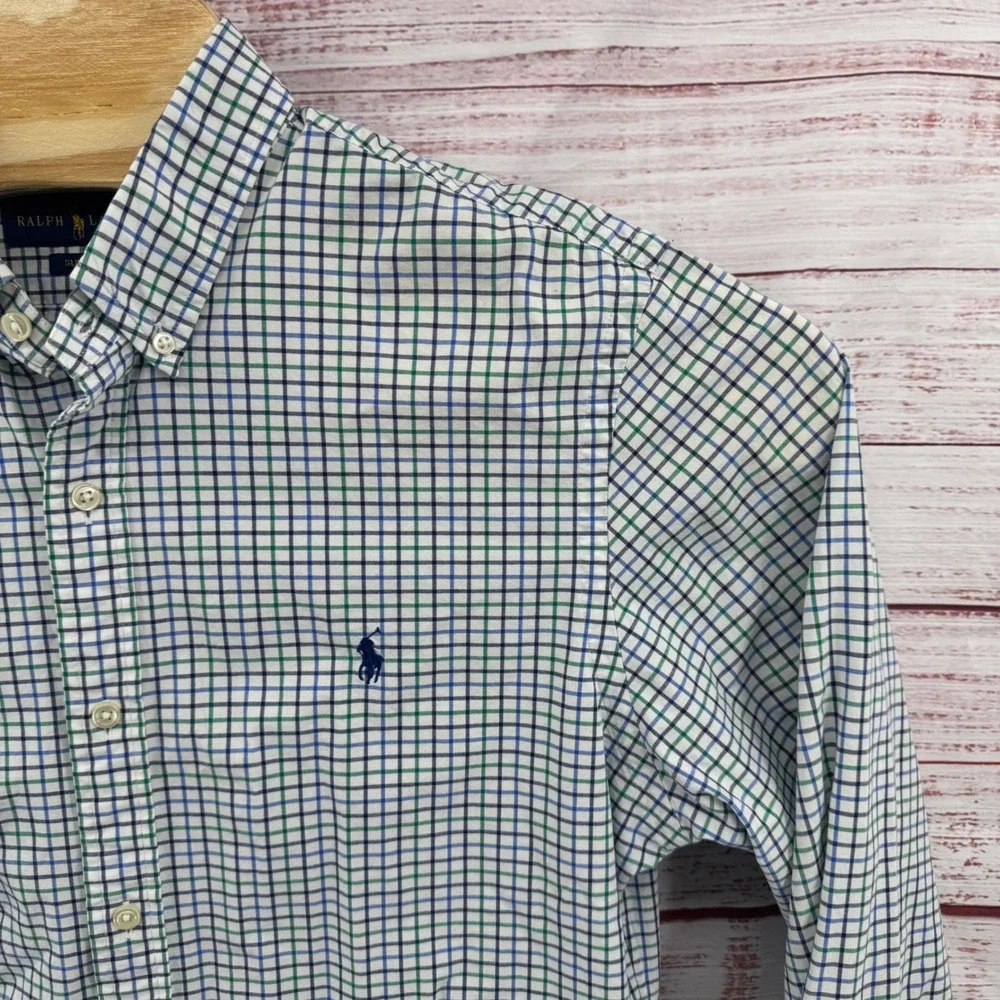 Ralph Lauren Shirt Boys Size Large‎ 16.5 Slim Fit Plaid Button Down Long Sleeve